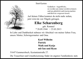 Anzeige von Elke Scharrenberg von Kölner Stadt-Anzeiger / Kölnische Rundschau / Express