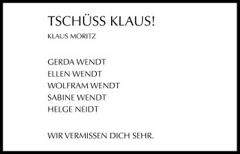Anzeige von Klaus Moritz von Kölner Stadt-Anzeiger / Kölnische Rundschau / Express