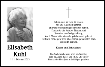 Anzeige von Elisabeth Kuhl von Kölner Stadt-Anzeiger / Kölnische Rundschau / Express
