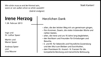Anzeige von Irene Herzog von Kölner Stadt-Anzeiger / Kölnische Rundschau / Express