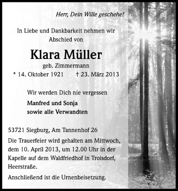 Anzeige von Klara Müller von Kölner Stadt-Anzeiger / Kölnische Rundschau / Express