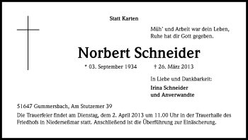 Anzeige von Norbert Schneider von Kölner Stadt-Anzeiger / Kölnische Rundschau / Express