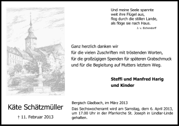 Anzeige von Käte Schätzmüller von Kölner Stadt-Anzeiger / Kölnische Rundschau / Express
