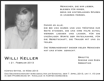 Anzeige von Willi Keller von Kölner Stadt-Anzeiger / Kölnische Rundschau / Express