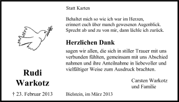 Anzeige von Rudi Warkotz von Kölner Stadt-Anzeiger / Kölnische Rundschau / Express