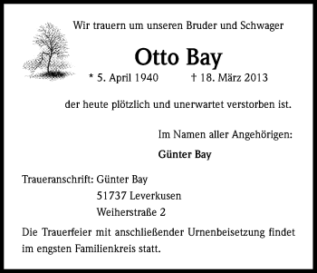 Anzeige von Otto Bay von Kölner Stadt-Anzeiger / Kölnische Rundschau / Express