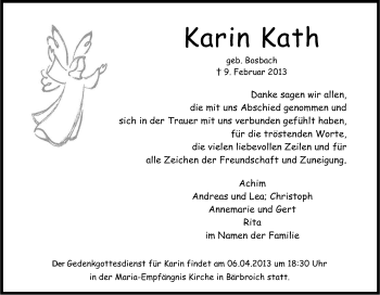 Anzeige von Karin Kath von Kölner Stadt-Anzeiger / Kölnische Rundschau / Express