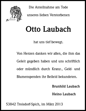 Anzeige von Otto Laubach von Kölner Stadt-Anzeiger / Kölnische Rundschau / Express