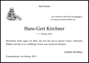 Anzeige von Hans-Gert Kirchner von Kölner Stadt-Anzeiger / Kölnische Rundschau / Express