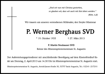 Anzeige von P. Werner  Berghaus von Kölner Stadt-Anzeiger / Kölnische Rundschau / Express