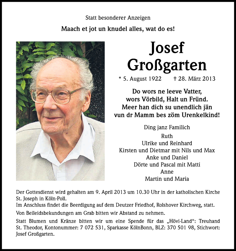  Traueranzeige für Ruth und Josef Großgarten vom 06.04.2013 aus Kölner Stadt-Anzeiger / Kölnische Rundschau / Express
