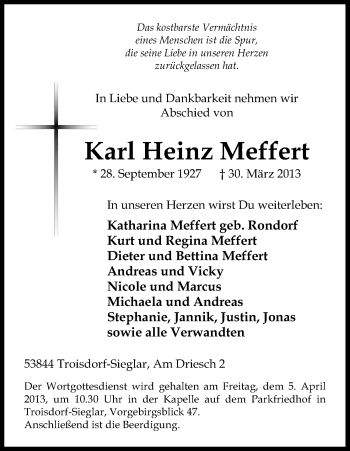 Anzeige von Karl Heinz Meffert von Kölner Stadt-Anzeiger / Kölnische Rundschau / Express
