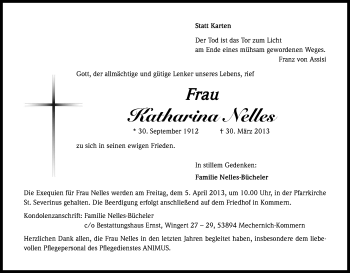 Anzeige von Katharina Nelles von Kölner Stadt-Anzeiger / Kölnische Rundschau / Express