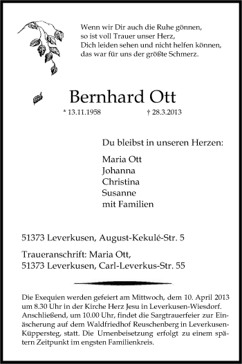 Anzeige von Bernhard Ott von Kölner Stadt-Anzeiger / Kölnische Rundschau / Express