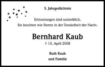 Anzeige von Bernhard Kaub von Kölner Stadt-Anzeiger / Kölnische Rundschau / Express
