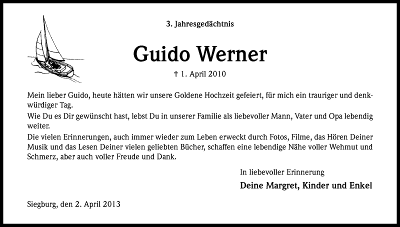  Traueranzeige für Guido Werner vom 04.04.2013 aus Kölner Stadt-Anzeiger / Kölnische Rundschau / Express