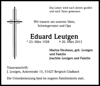 Anzeige von Eduard Leutgen von Kölner Stadt-Anzeiger / Kölnische Rundschau / Express