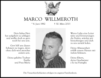 Anzeige von Marco Willmeroth von Kölner Stadt-Anzeiger / Kölnische Rundschau / Express