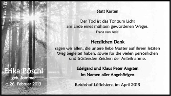 Anzeige von Erika Pöschl von Kölner Stadt-Anzeiger / Kölnische Rundschau / Express