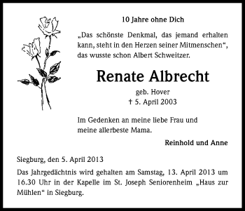 Anzeige von Renate Albrecht von Kölner Stadt-Anzeiger / Kölnische Rundschau / Express