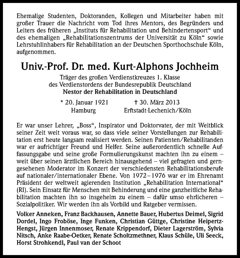  Traueranzeige für Kurt-Alphons Jochheim vom 06.04.2013 aus Kölner Stadt-Anzeiger / Kölnische Rundschau / Express