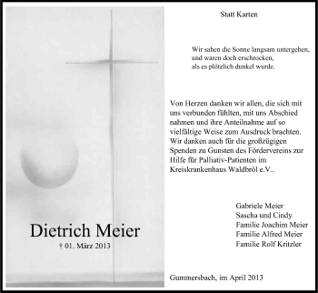 Anzeige von Dietrich Meier von Kölner Stadt-Anzeiger / Kölnische Rundschau / Express
