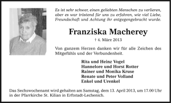 Anzeige von Franziska Macherey von Kölner Stadt-Anzeiger / Kölnische Rundschau / Express