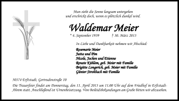 Anzeige von Waldemar Meier von Kölner Stadt-Anzeiger / Kölnische Rundschau / Express