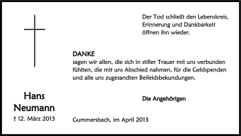 Anzeige von Hans Neumann von Kölner Stadt-Anzeiger / Kölnische Rundschau / Express