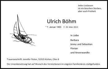 Anzeige von Ulrich Böhm von Kölner Stadt-Anzeiger / Kölnische Rundschau / Express