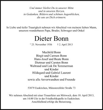 Anzeige von Dieter Bonn von Kölner Stadt-Anzeiger / Kölnische Rundschau / Express