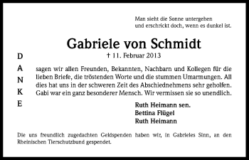 Anzeige von Gabriele von Schmidt von Kölner Stadt-Anzeiger / Kölnische Rundschau / Express