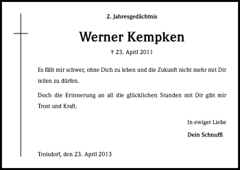 Anzeige von Werner Kempken von Kölner Stadt-Anzeiger / Kölnische Rundschau / Express