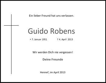 Anzeige von Guido Robens von Kölner Stadt-Anzeiger / Kölnische Rundschau / Express