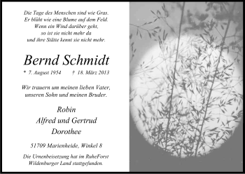 Anzeige von Bernd Schmidt von Kölner Stadt-Anzeiger / Kölnische Rundschau / Express