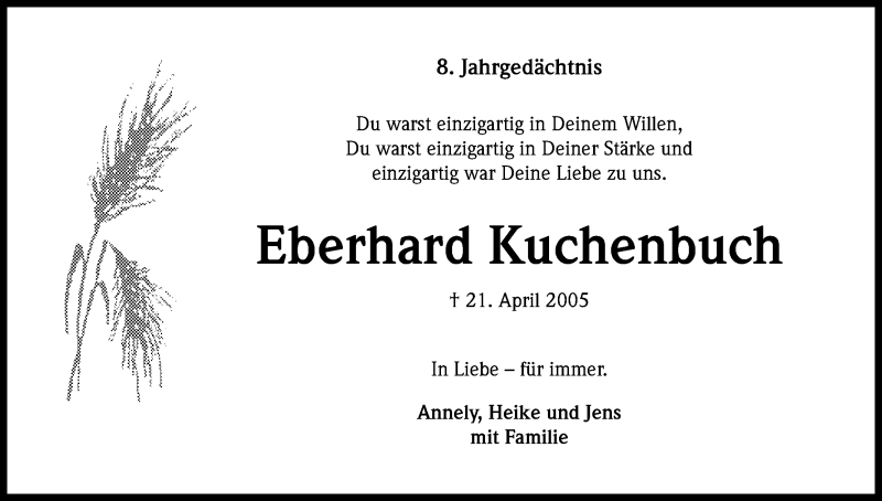  Traueranzeige für Eberhard Kuchenbuch vom 22.04.2013 aus Kölner Stadt-Anzeiger / Kölnische Rundschau / Express