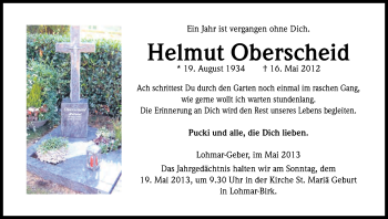 Anzeige von Helmut Oberscheid von Kölner Stadt-Anzeiger / Kölnische Rundschau / Express