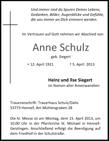 Anzeige von Anne Schulz von Kölner Stadt-Anzeiger / Kölnische Rundschau / Express