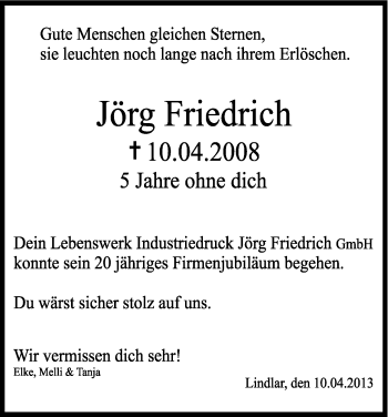 Anzeige von Jörg Friedrich von Kölner Stadt-Anzeiger / Kölnische Rundschau / Express