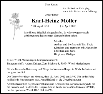 Anzeige von Karl-Heinz Möller von Kölner Stadt-Anzeiger / Kölnische Rundschau / Express