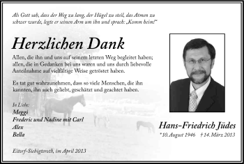 Anzeige von Hans-Friedrich Jüdes von Kölner Stadt-Anzeiger / Kölnische Rundschau / Express