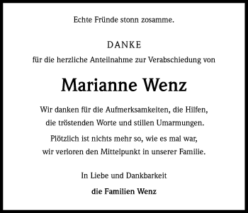 Anzeige von Marianne Wenz von Kölner Stadt-Anzeiger / Kölnische Rundschau / Express
