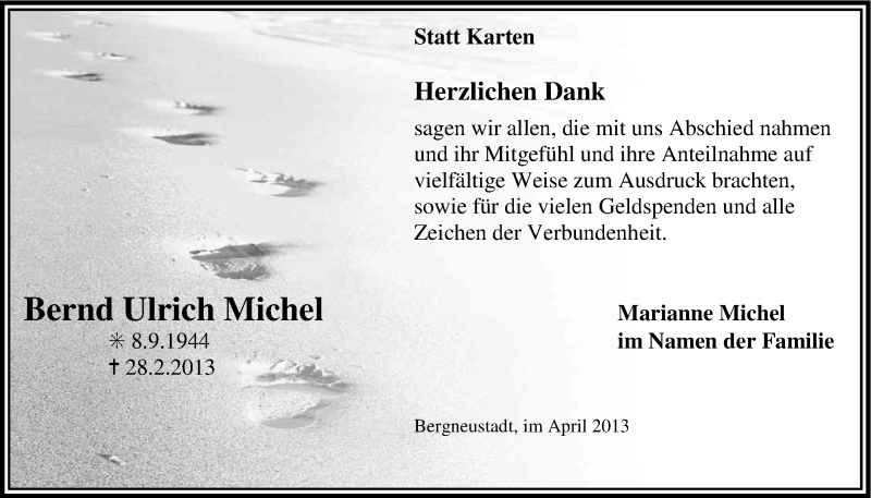  Traueranzeige für Bernd Ulrich Michel vom 13.04.2013 aus Kölner Stadt-Anzeiger / Kölnische Rundschau / Express