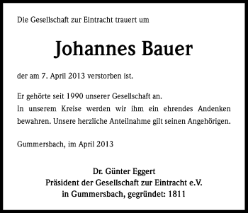Anzeige von Johannes Bauer von Kölner Stadt-Anzeiger / Kölnische Rundschau / Express