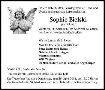 Anzeige von Sophie Bielski von Kölner Stadt-Anzeiger / Kölnische Rundschau / Express