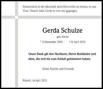 Anzeige von Gerda Schulze von Kölner Stadt-Anzeiger / Kölnische Rundschau / Express