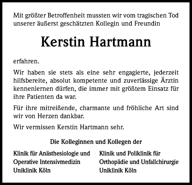  Traueranzeige für Kerstin Hartmann vom 13.04.2013 aus Kölner Stadt-Anzeiger / Kölnische Rundschau / Express