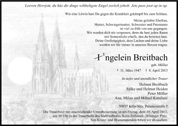 Anzeige von Ingelein Breitbach von Kölner Stadt-Anzeiger / Kölnische Rundschau / Express