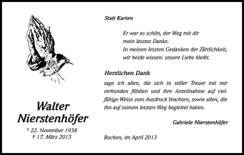 Anzeige von Walter Nierstenhöfer von Kölner Stadt-Anzeiger / Kölnische Rundschau / Express