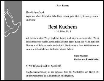 Anzeige von Resi Kuchem von Kölner Stadt-Anzeiger / Kölnische Rundschau / Express